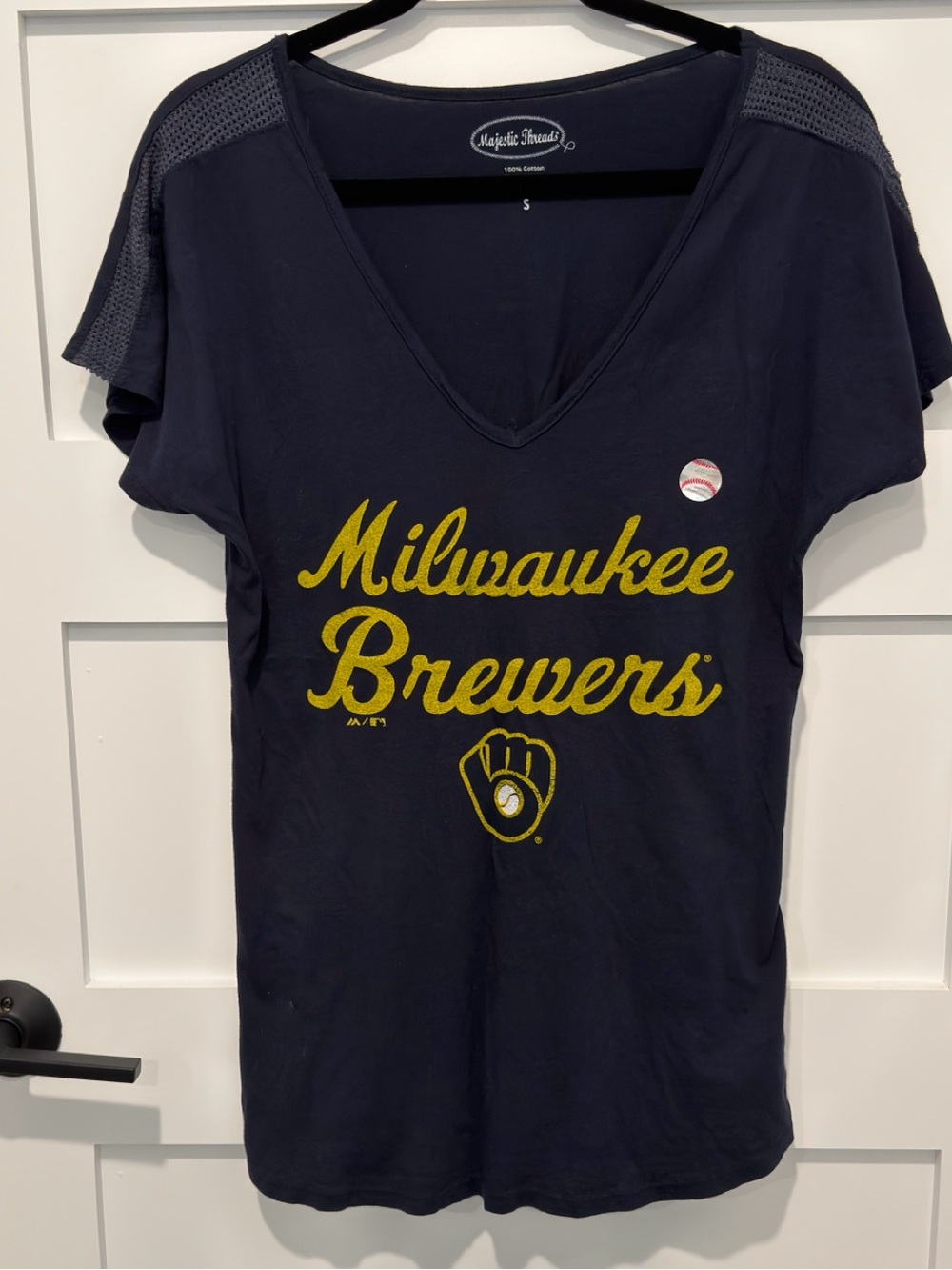 Women's Milwaukee Brewers Navy V-Neck Tee